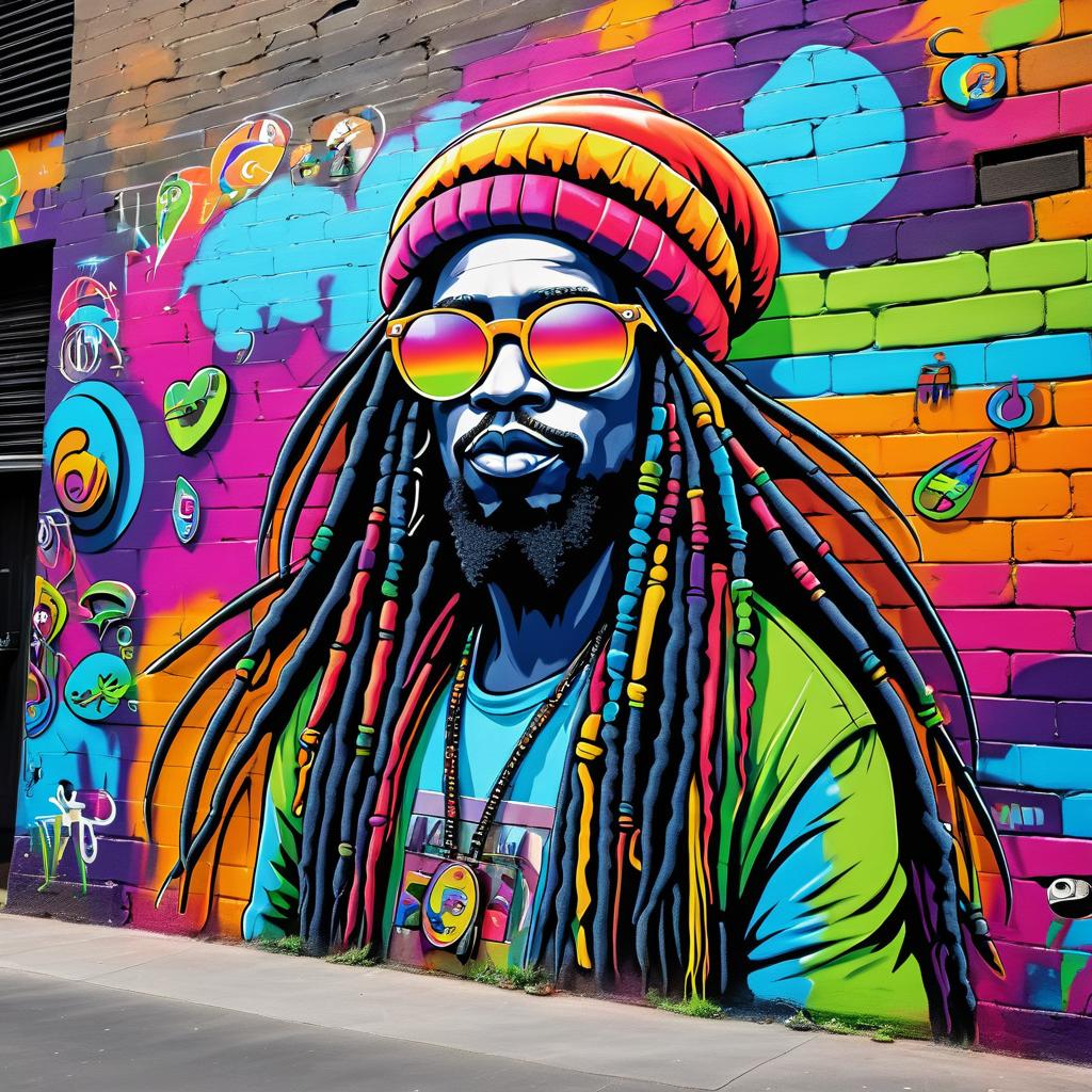 Vibrant Cartoon Graffiti of Street Musician