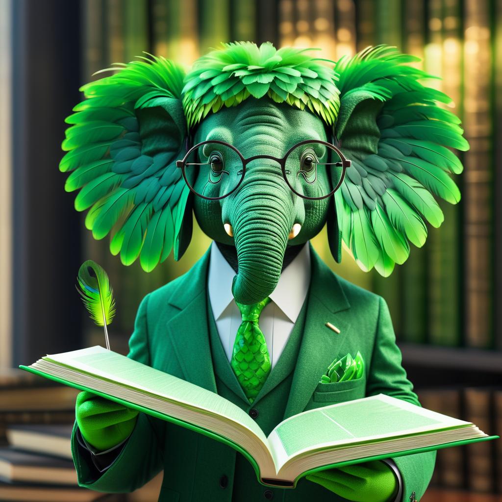 Whimsical Scholar Elephant in Suit