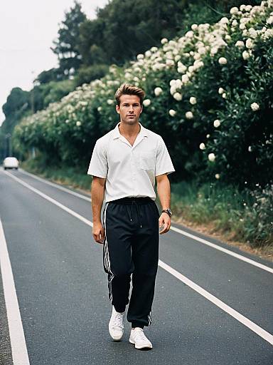 Fashionable Man in Track Pants Walking