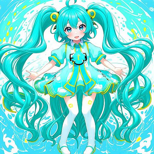 Illustration of Hachune miku, vocaloid in the style of Kohsaka jun