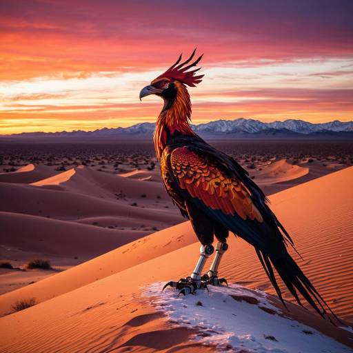 Majestic Robotic Phoenix at Desert Dawn Majestic Robotic Phoenix at Desert Dawn
