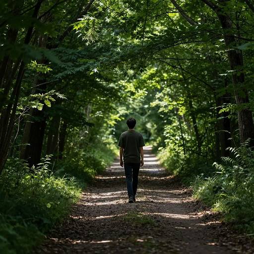 Solitary Walk Through a Sunlit Forest