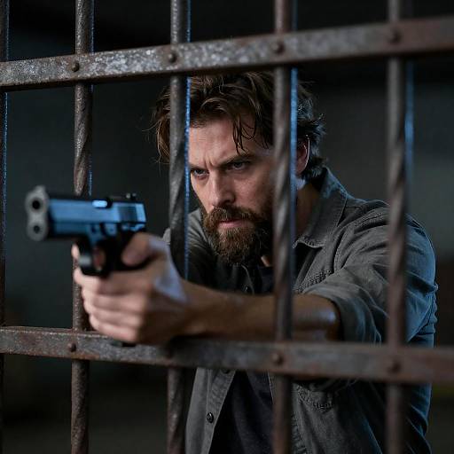 Intense Portrait of a Rugged Shooter