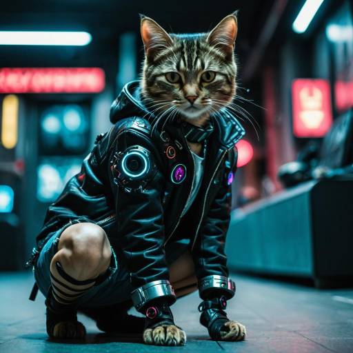 Dynamic Cyberpunk Cat Teenager Portrait Dynamic Cyberpunk Cat Teenager Portrait