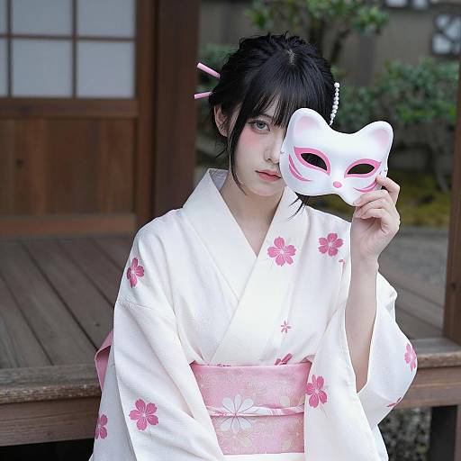Elegant Japanese Woman in Floral Yukata
