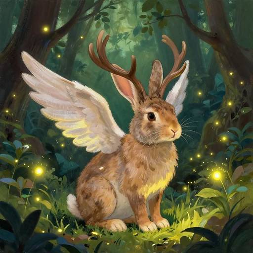 Fantasy Winged Rabbit Woodland Guardian