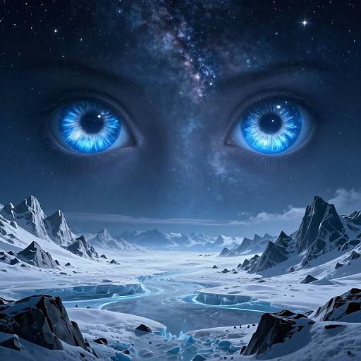 Cosmic Blue Eyes Over Icy Landscape