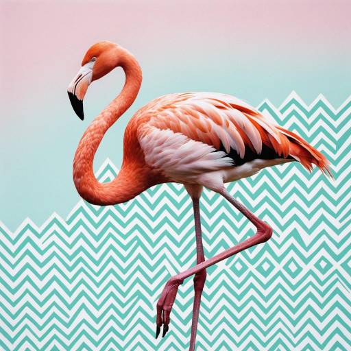 Flamingo with Pastel Zigzag Background