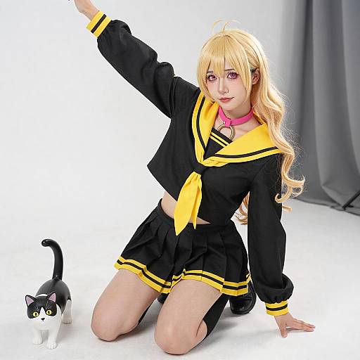 Blonde Woman in Sailor-Style Cosplay