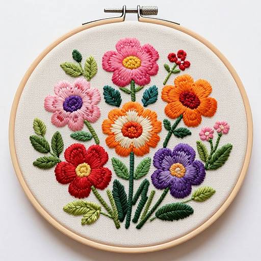 Vibrant Floral Embroidery Hoop Design