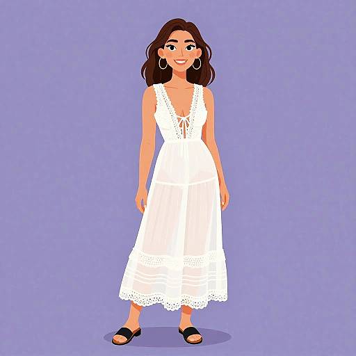 Bohemian Chic Woman in White Maxi Dress