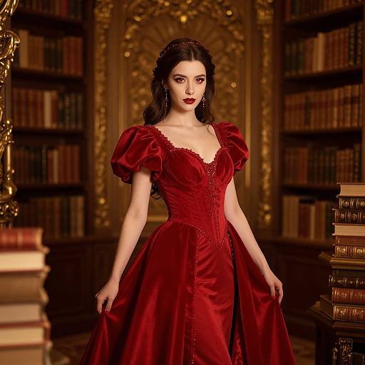 Elegant Woman in Crimson Gown