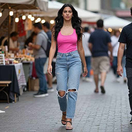 Confident Woman in Vibrant Street Market