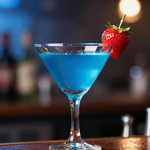 Vibrant Blue Martini with Strawberry