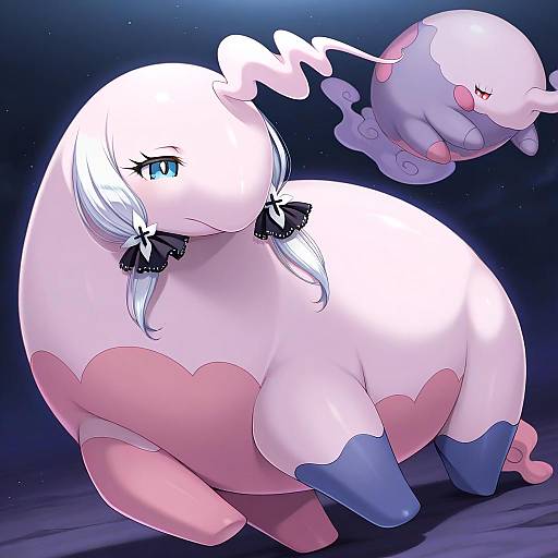 Illustration of Musharna, pokemon in the style of Komori kei