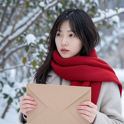 Winter Contemplation in Red Scarf