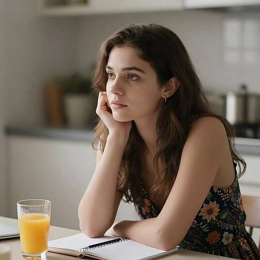 Introspective Young Woman in Floral Dress