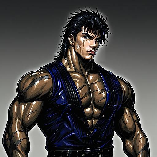 Illustration of Kenshiro, hokuto no ken in the style of Airisubaka
