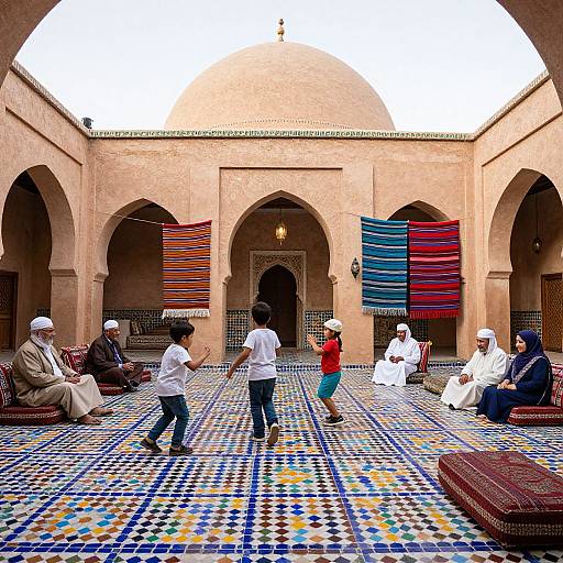 Moroccan Family Gathering in Courtyard
