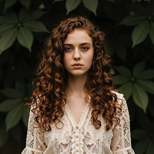 Moody Portrait of Curly-Haired Woman