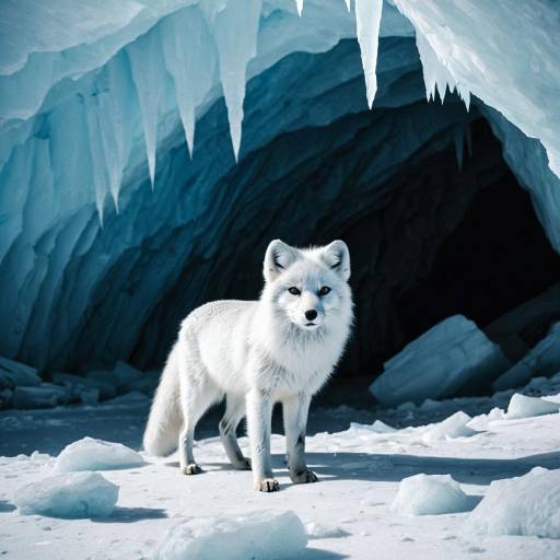 Arctic Fox in Glacial Ice Cavern