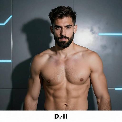 Muscular Man in Futuristic Neon Backdrop