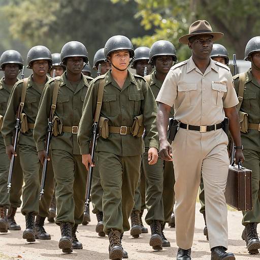 Group of African American Soldiers Marching