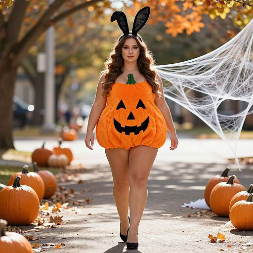 Curvy Woman in Pumpkin Halloween Costume