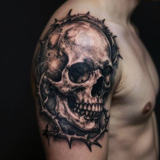 Dark Gothic Skull Shoulder Tattoo