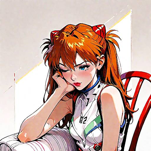 Asuka Alone in Chair, Head Down