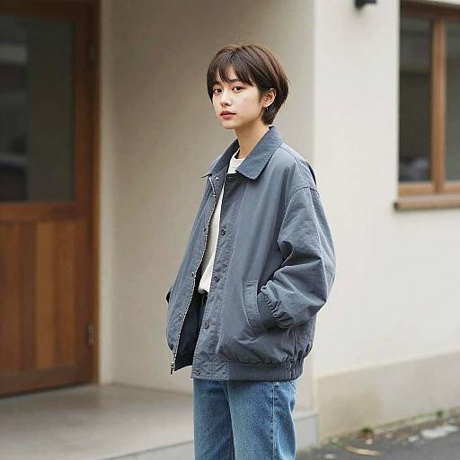 Pixie-Cut Woman in Cozy Neutrals