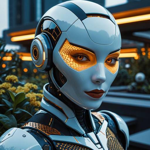 Futuristic Female Android in Rooftop Garden