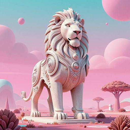 Futuristic Lion in Fractal Savannah
