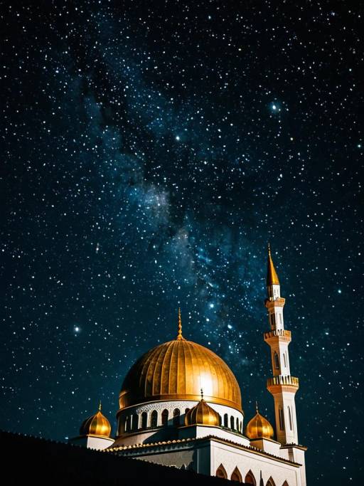 Golden Dome Mosque Against Starry Sky