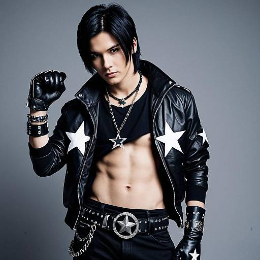 Male Cosplayer in Star-themed Leather Outfit