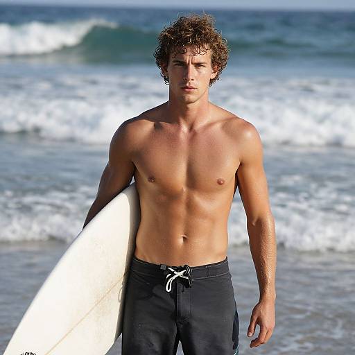 Muscular Surfer on Sunny Beach