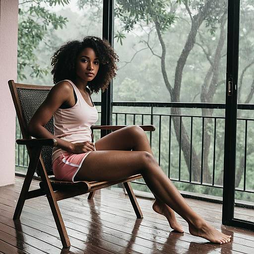 Woman Relaxing on Balcony Chair
