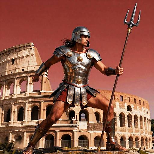 Courageous Gladiator in Crimson Colosseum