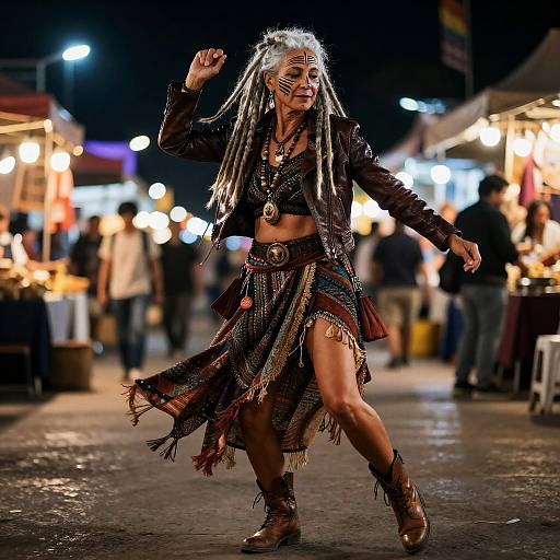 Bohemian Woman Dancing at Night Market