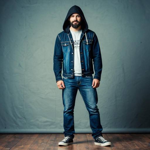 Bearded Man in Denim Jacket and Hooded Shirt