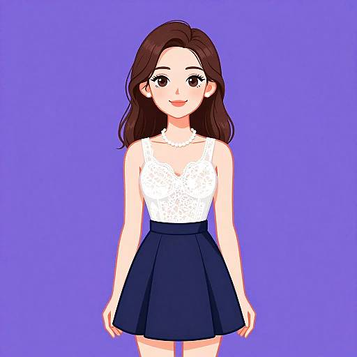 Smiling Woman in Navy A-Line Dress