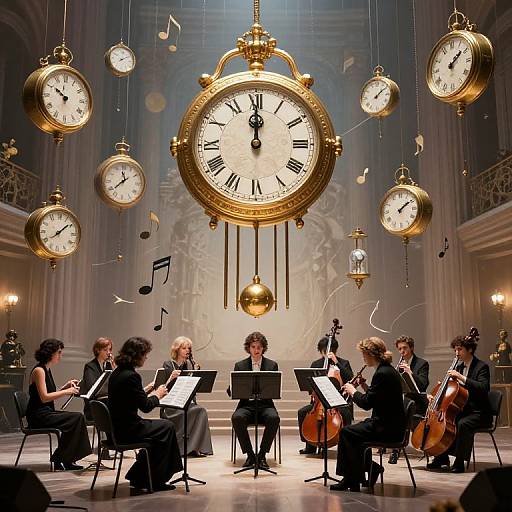 Surreal Orchestra Beneath Golden Clock