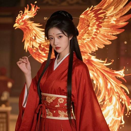 Red-Robed Girl with Burning Phoenix