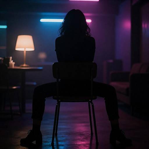 Neon Silhouette Seated in Nightclub