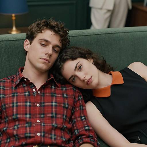 Couple Relaxing on Green Couch