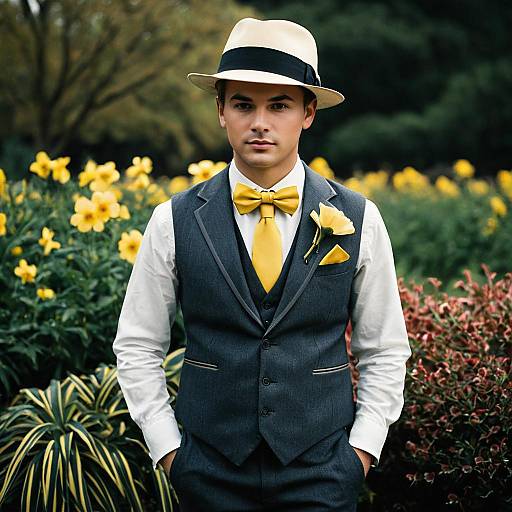 Stylish Man in Vintage Suit with Yellow Accessories