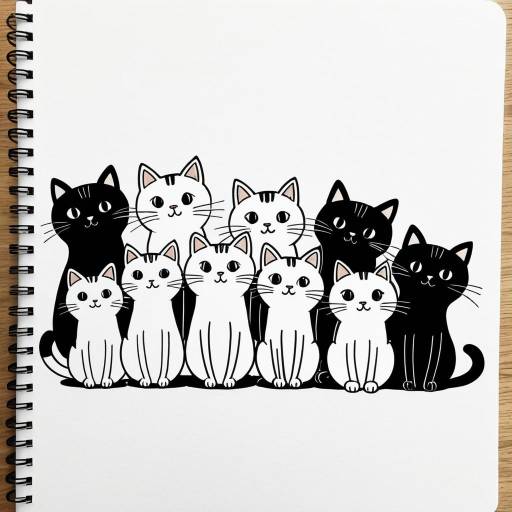 Group of Black and White Cartoon Cats