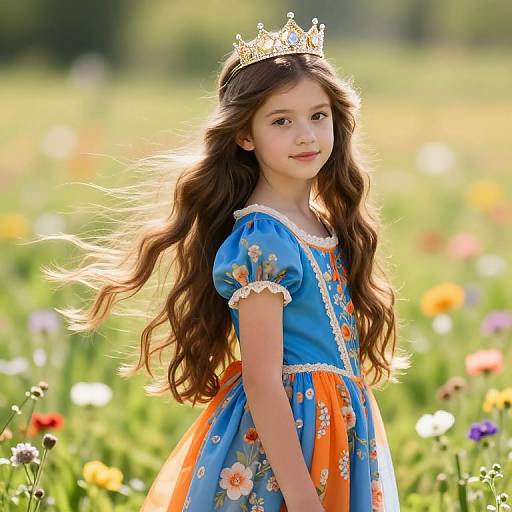 Young Girl in Floral Dress with Crown