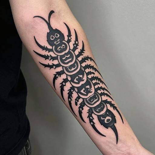 Intricate Tribal Centipede Forearm Tattoo
