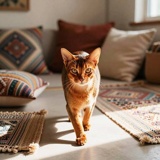 Elegant Abyssinian Cat in Bohemian Living Room